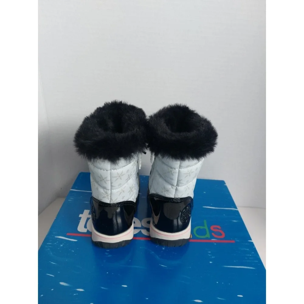Totes Kids Snow Rain Boots Girls White Black Snow Pattern Lace & zip Size‎ 5